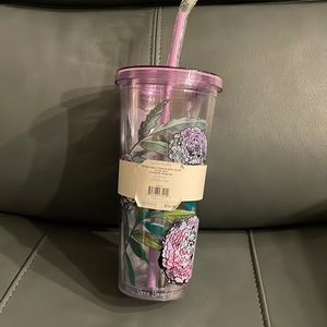 Vera Bradley Lavender Meadow Travel Tumbler, 24 oz, flexible straw, double wall